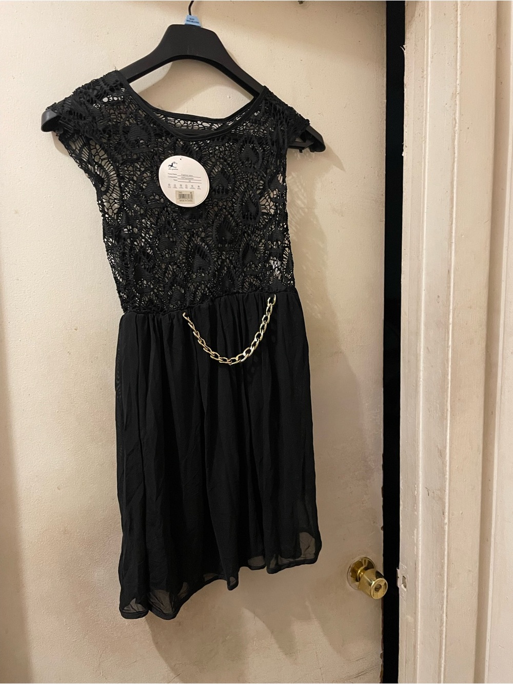 Girls' Black Lace Bodice Dress with Chain Accent